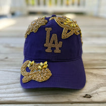 Custom Beaded Gold Crystal Applique LA Hat - Rebel P Customs