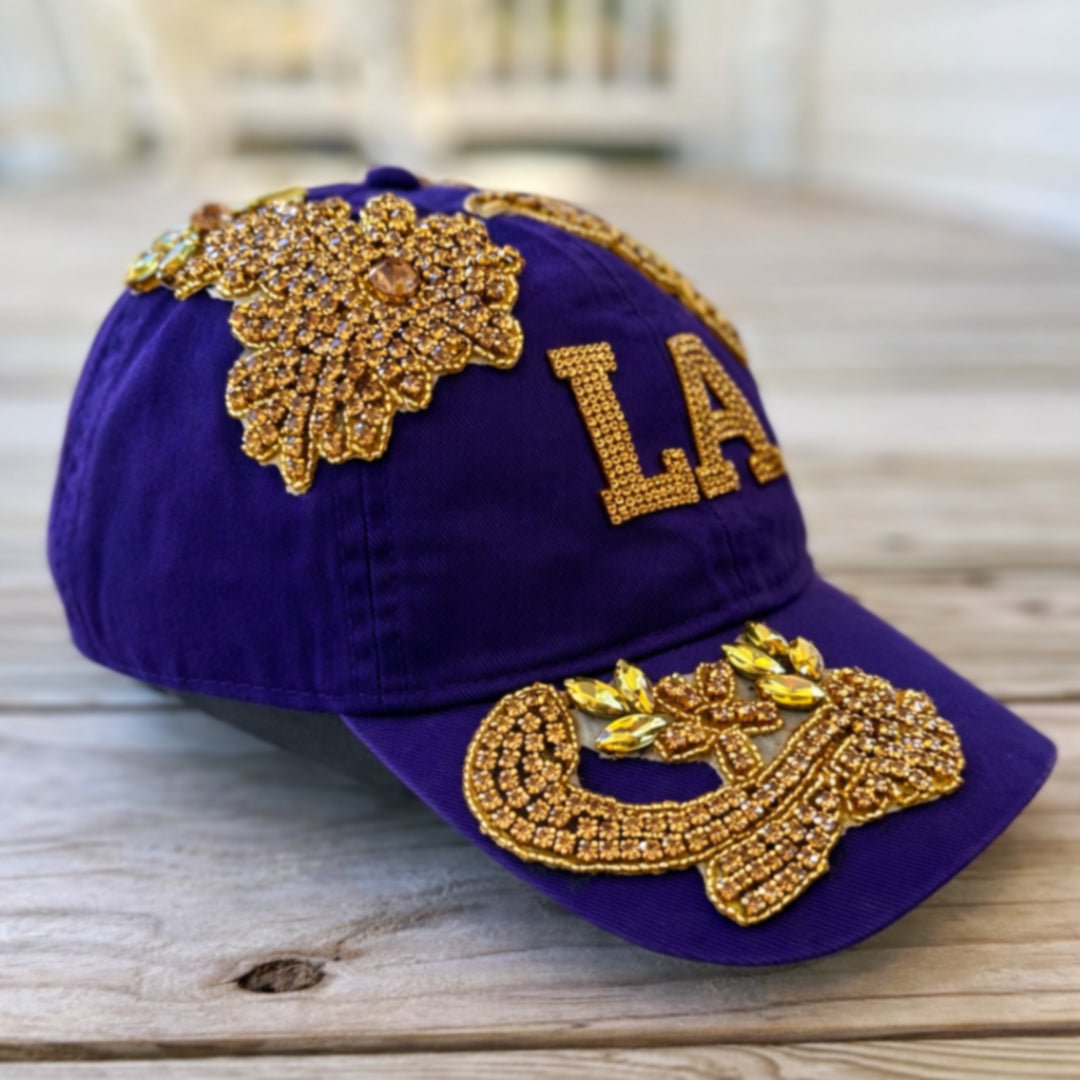 Custom Beaded Gold Crystal Applique LA Hat - Rebel P Customs