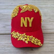 Custom Beaded Gold Crystal Applique New York Hat - Rebel P Customs