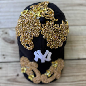 Custom Beaded Gold Crystal Applique New York Hat - Rebel P Customs