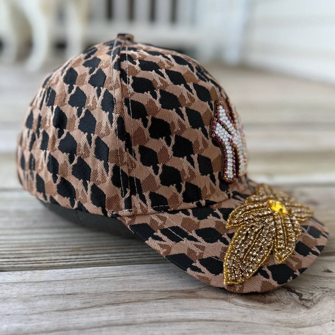 Custom Beaded Gold Crystal Glow In The Dark Applique New York Hat - Rebel P Customs