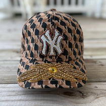 Custom Beaded Gold Crystal Glow In The Dark Applique New York Hat - Rebel P Customs