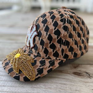 Custom Beaded Gold Crystal Glow In The Dark Applique New York Hat - Rebel P Customs