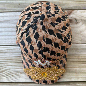 Custom Beaded Gold Crystal Glow In The Dark Applique New York Hat - Rebel P Customs