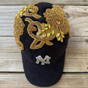 Custom Beaded Gold Crystal Large Applique New York Hat - Rebel P Customs