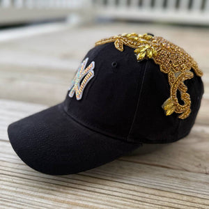 Custom Beaded Gold Crystal Large Applique New York Hat - Rebel P Customs