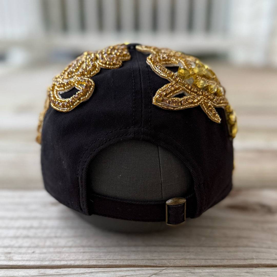 Custom Beaded Gold Crystal Large Applique New York Hat - Rebel P Customs