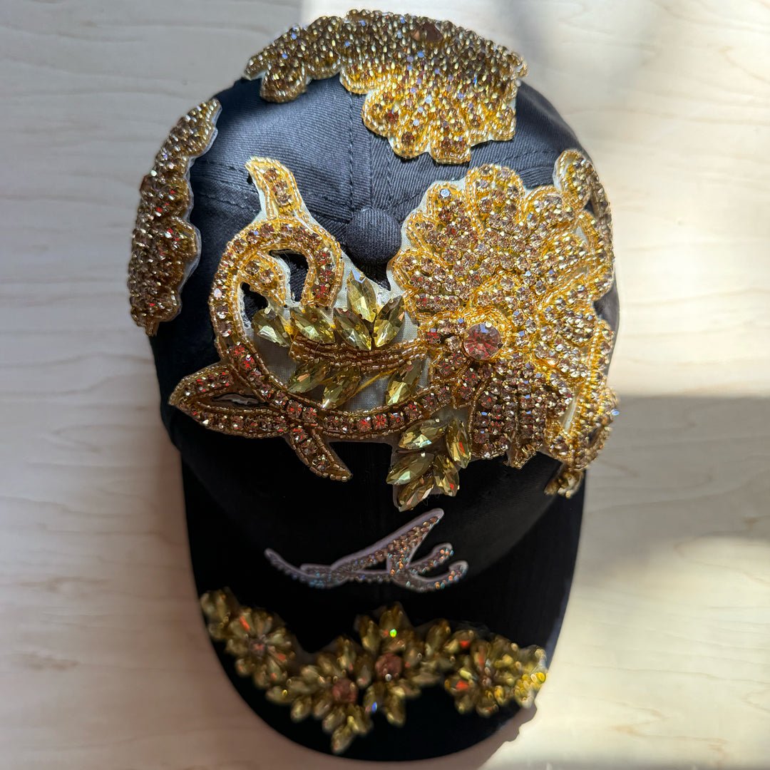 Custom Beaded Luminous Gold Crystal Applique ATL Hat - Rebel P Customs