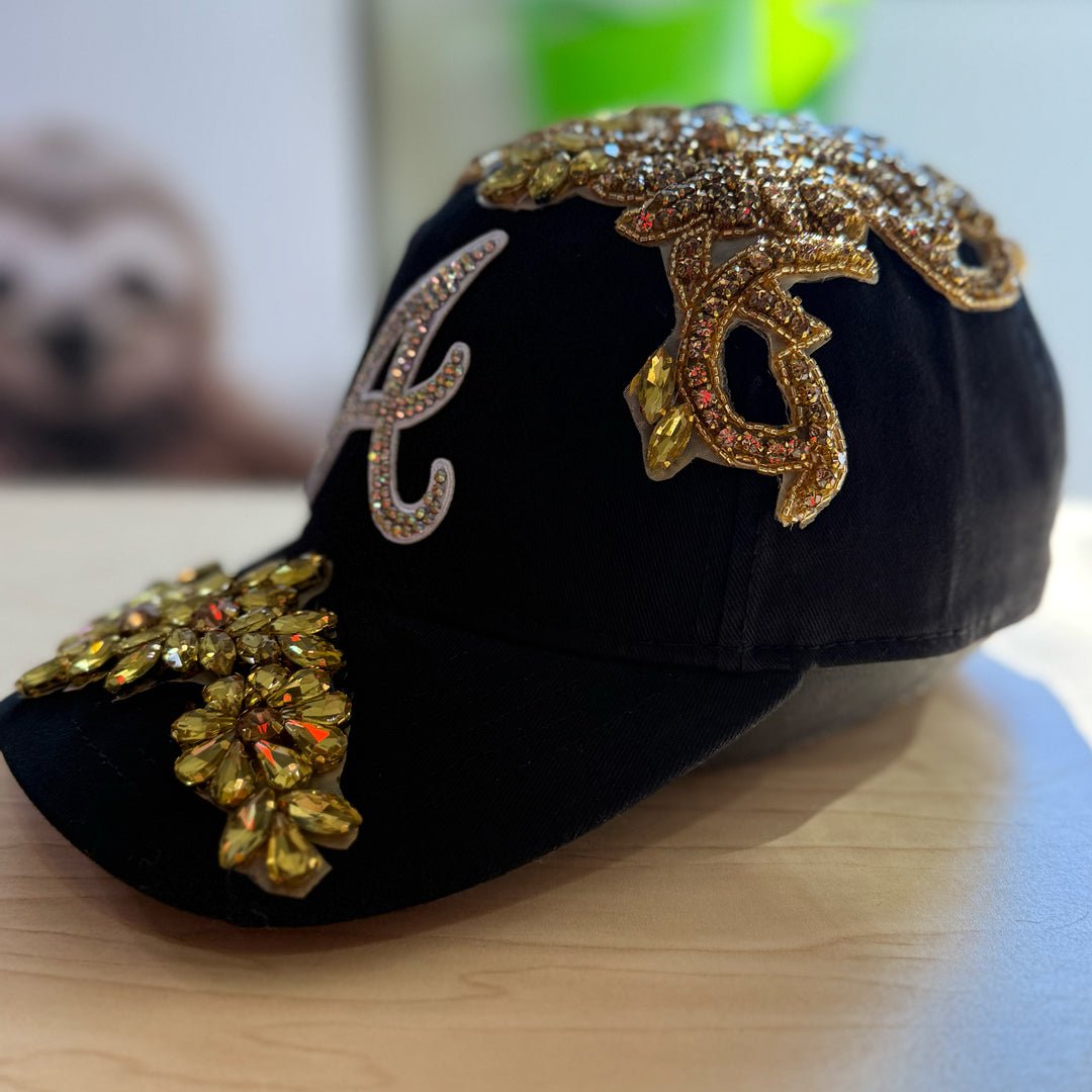 Custom Beaded Luminous Gold Crystal Applique ATL Hat - Rebel P Customs