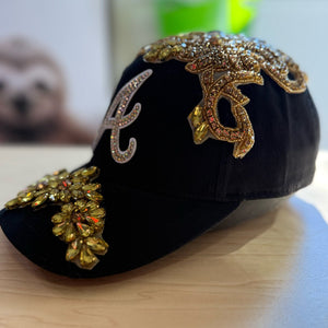 Custom Beaded Luminous Gold Crystal Applique ATL Hat - Rebel P Customs