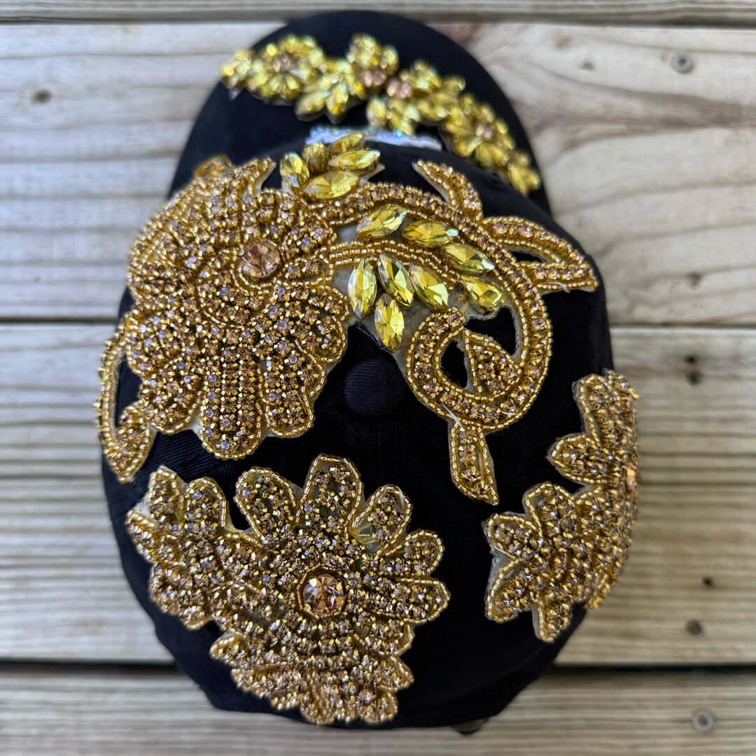 Custom Beaded Luminous Gold Crystal Applique New York Hat - Rebel P Customs