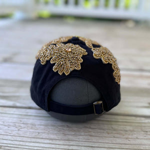Custom Beaded Luminous Gold Crystal Applique New York Hat - Rebel P Customs