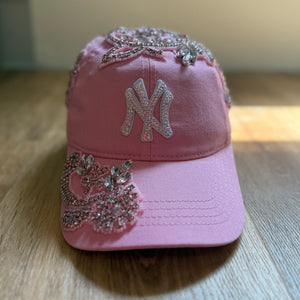 Custom Beaded Pink Crystal Applique New York Hat - Rebel P Customs