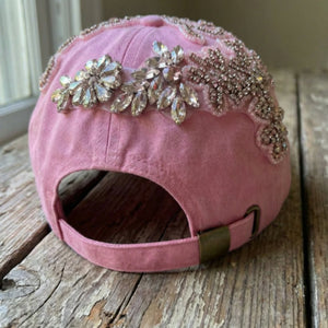 Custom Beaded Pink Crystal Applique New York Hat - Rebel P Customs