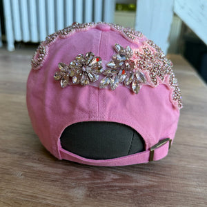 Custom Beaded Pink Crystal Applique New York Hat - Rebel P Customs