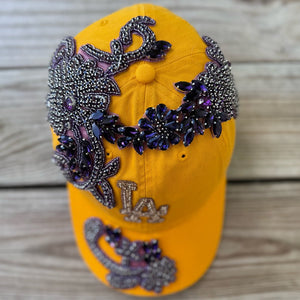 Custom Beaded Purple Crystal Applique LA Hat - Rebel P Customs