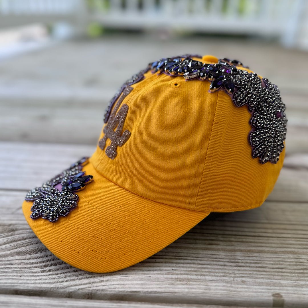 Custom Beaded Purple Crystal Applique LA Hat - Rebel P Customs