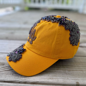 Custom Beaded Purple Crystal Applique LA Hat - Rebel P Customs
