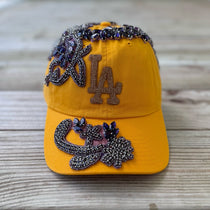Custom Beaded Purple Crystal Applique LA Hat - Rebel P Customs