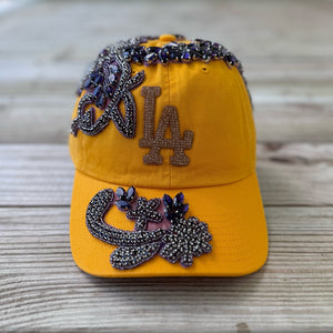 Custom Beaded Purple Crystal Applique LA Hat - Rebel P Customs