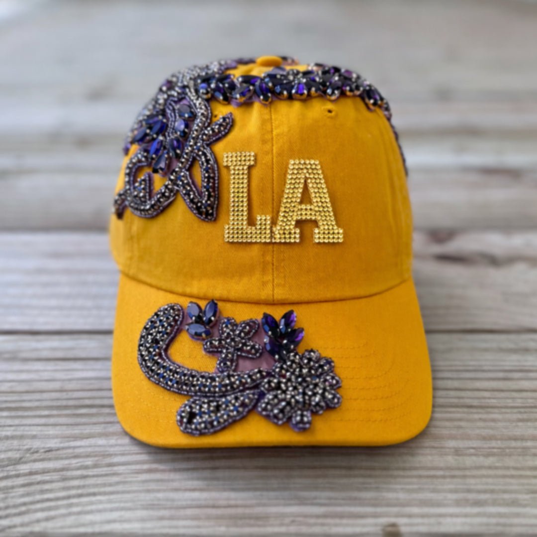 Custom Beaded Purple Crystal Applique LA Hat - Rebel P Customs