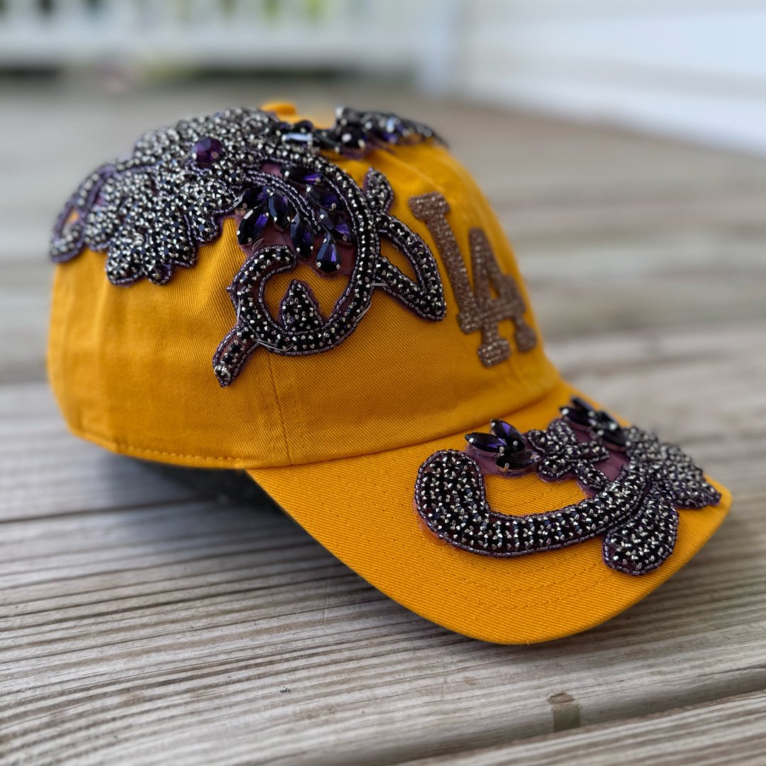 Custom Beaded Purple Crystal Applique LA Hat - Rebel P Customs