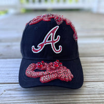 Custom Beaded Red Crystal Applique Atlanta Hat - Rebel P Customs