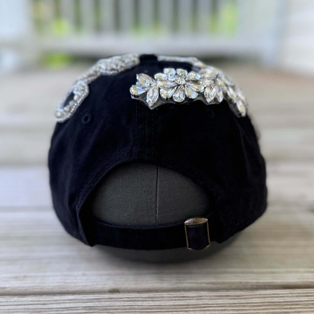 Custom Beaded Silver Crystal Applique Big New York Hat - Rebel P Customs