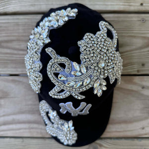Custom Beaded Silver Crystal Applique Big New York Hat - Rebel P Customs