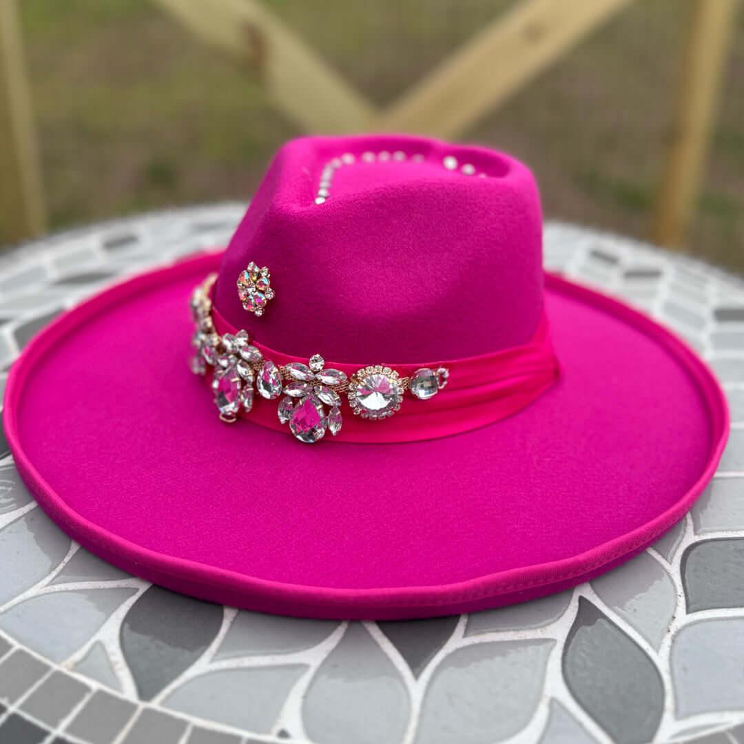 Custom Beaded Silver Crystal Applique Fedora Hat - Rebel P Customs