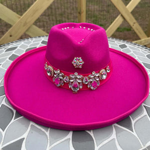Custom Beaded Silver Crystal Applique Fedora Hat - Rebel P Customs
