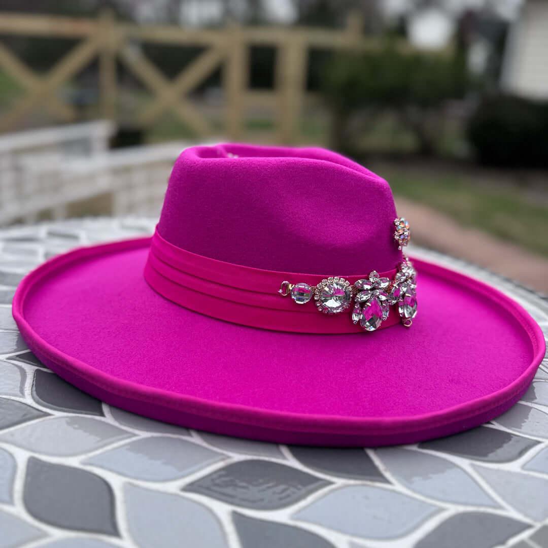 Custom Beaded Silver Crystal Applique Fedora Hat - Rebel P Customs