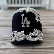 Custom Beaded Silver Crystal Applique LA Hat - Rebel P Customs