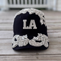 Custom Beaded Silver Crystal Applique LA Hat - Rebel P Customs