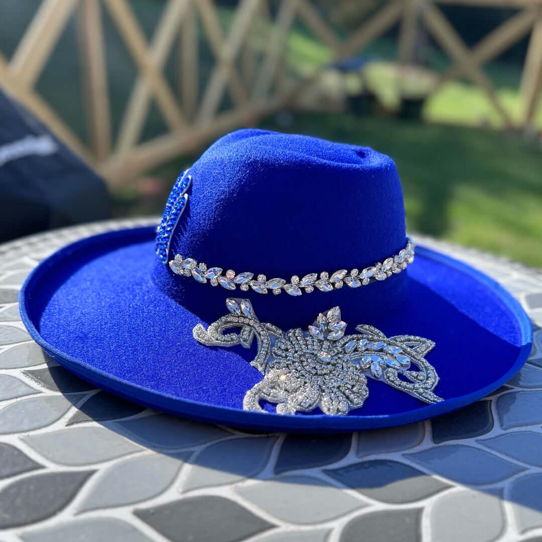 Custom Beaded Silver Crystal Applique New York Fedora Hat - Rebel P Customs