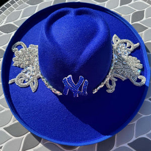 Custom Beaded Silver Crystal Applique New York Fedora Hat - Rebel P Customs