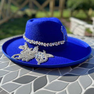 Custom Beaded Silver Crystal Applique New York Fedora Hat - Rebel P Customs