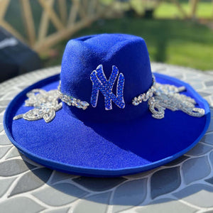Custom Beaded Silver Crystal Applique New York Fedora Hat - Rebel P Customs