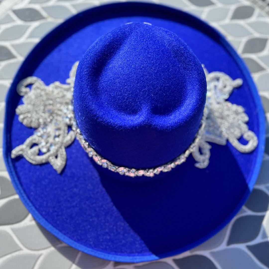 Custom Beaded Silver Crystal Applique New York Fedora Hat - Rebel P Customs