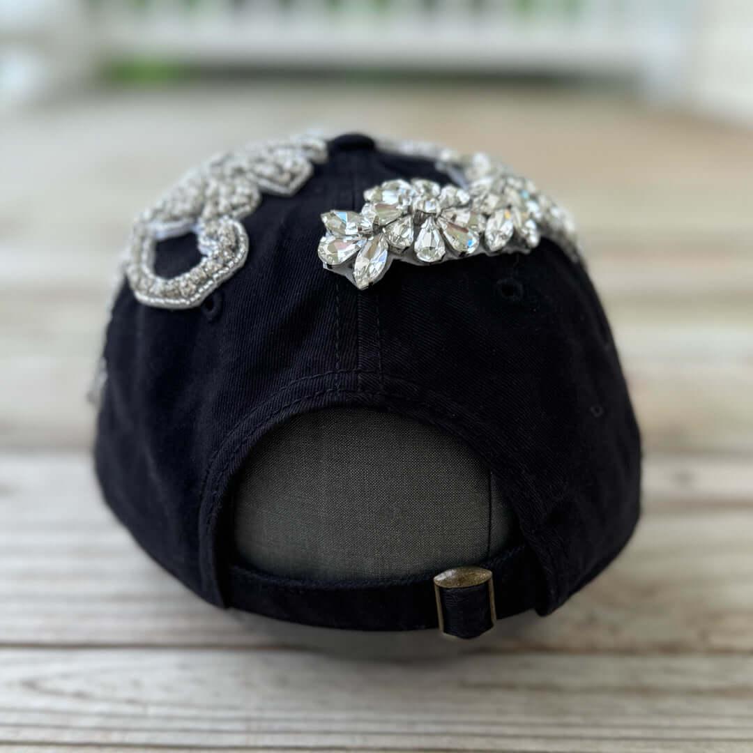 Custom Beaded Silver Crystal Applique New York Hat - Rebel P Customs