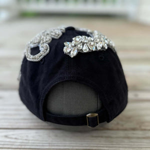 Custom Beaded Silver Crystal Applique New York Hat - Rebel P Customs