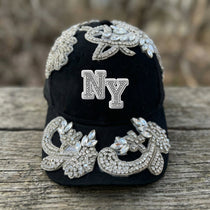 Custom Beaded Silver Crystal Applique New York Hat - Rebel P Customs