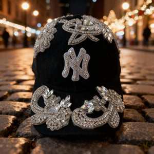 Custom Beaded Silver Crystal Applique New York Hat - Rebel P Customs