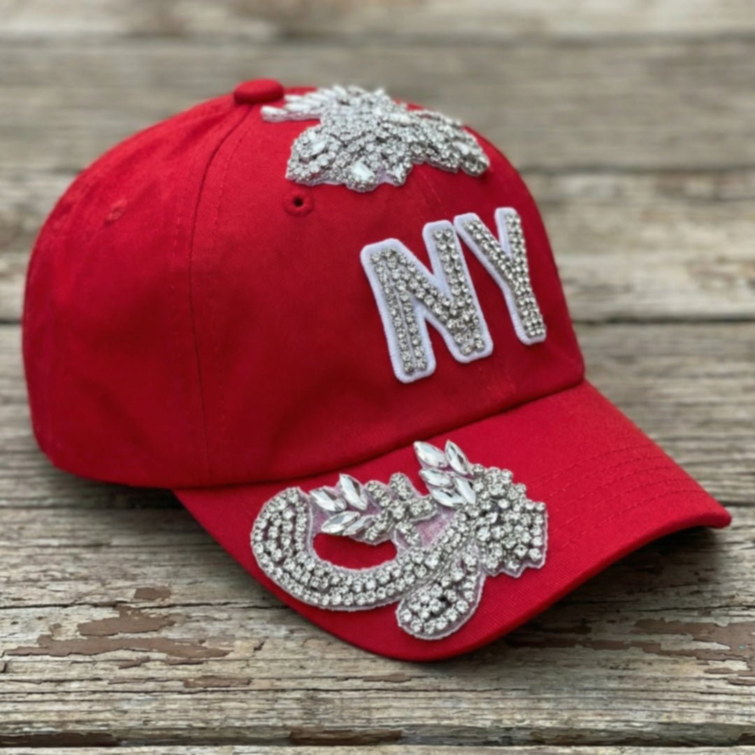 Custom Beaded Silver Crystal Applique New York Hat - Rebel P Customs