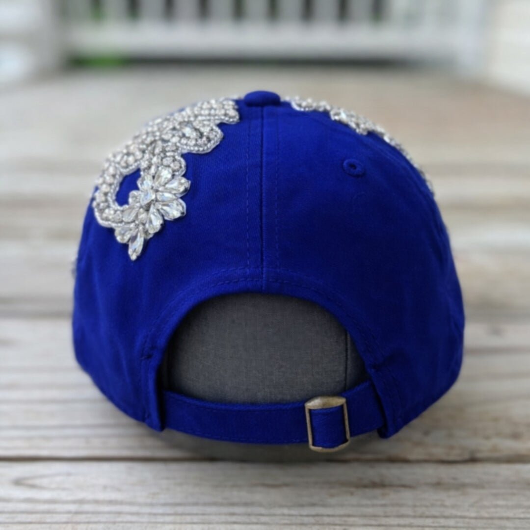 Custom Beaded Silver Crystal Applique New York Hat - Rebel P Customs
