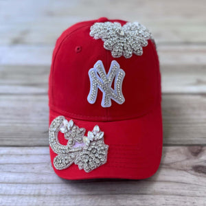 Custom Beaded Silver Crystal Applique New York Hat - Rebel P Customs