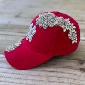 Custom Beaded Silver Crystal Applique New York Hat - Rebel P Customs