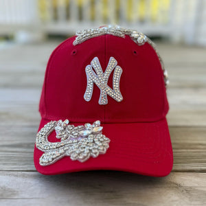 Custom Beaded Silver Crystal Large Applique New York Hat - Rebel P Customs