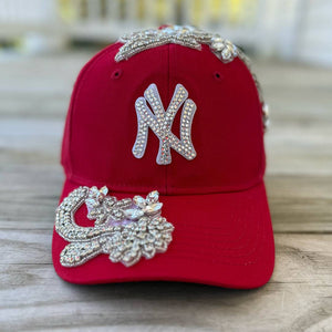 Custom Beaded Silver Crystal Large Applique New York Hat - Rebel P Customs