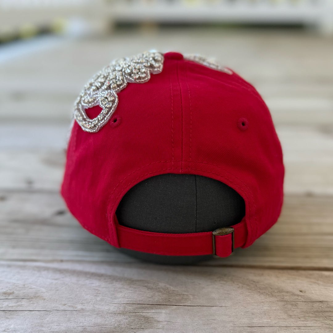 Custom Beaded Silver Crystal Large Applique New York Hat - Rebel P Customs